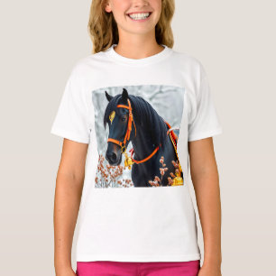 T-shirt Cheval châtaignier noir élégant