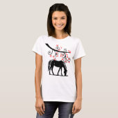 T-shirt Cheval chinois du Nouvel An et fleurs rouges (Devant entier)