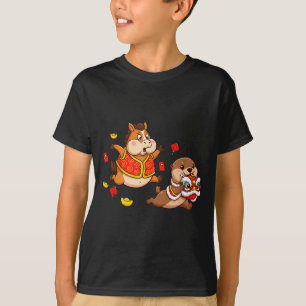 T-shirt Cheval Chinois Loutre Drôle Enfants Hommes Femmes