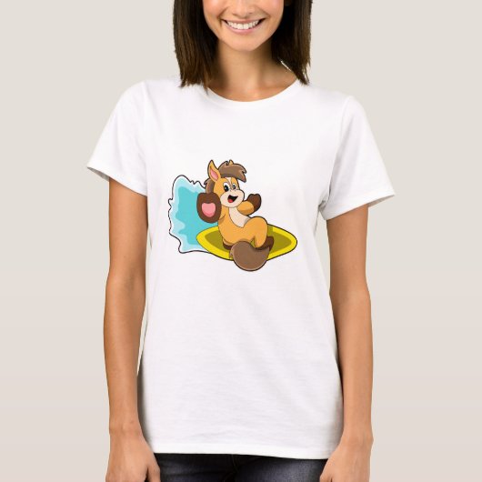 T-shirt Cheval comme Surfer avec Surfboard (Devant)