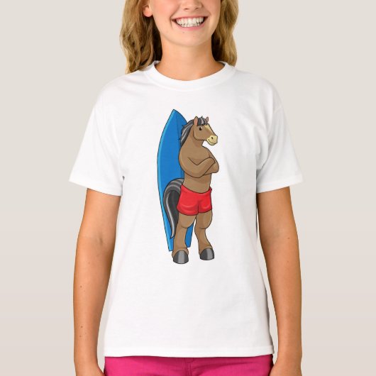 T-shirt Cheval comme Surfer avec Surfboard (Devant)