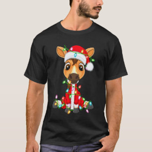 T-shirt Cheval Costume de Noël Lumières Santa Mignon Anima