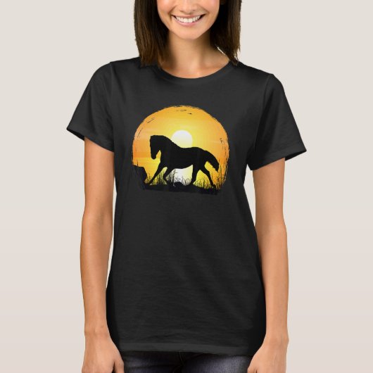 T-shirt Cheval Coucher du soleil race Silhouette American (Devant)