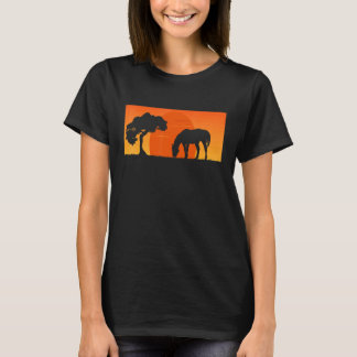 T-shirt Cheval Couleur coucher de soleil rétros Silhouette