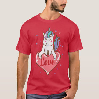 T-shirt Cheval de fantaisie Licorne avec cœur d'amour 