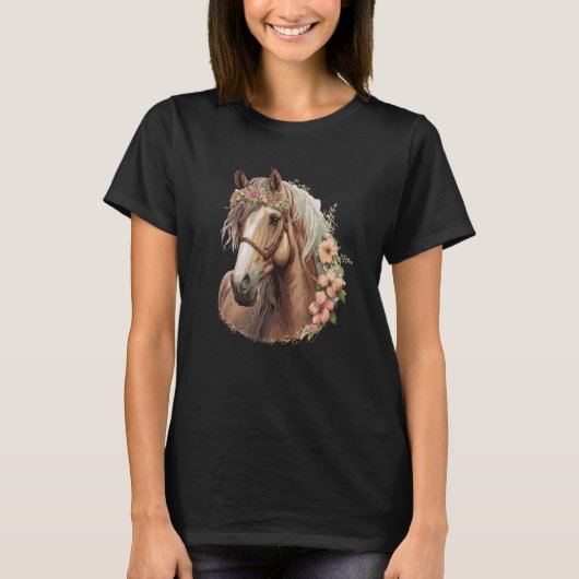 T-shirt Cheval de la Couronne de fleurs Ferme Florale Anim (Devant)