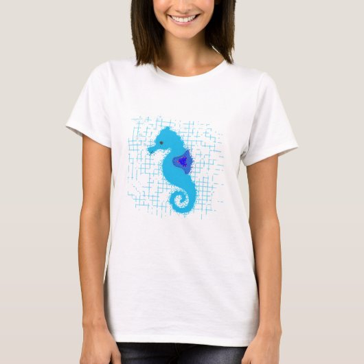 T-shirt Cheval De Mer Bleu Sur Un Arrière - plan En Perte (Devant)
