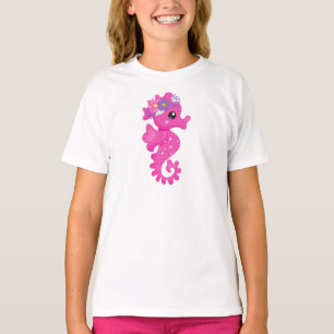 T-shirt Cheval De Mer, Cheval De Mer Rose, Fleurs, Coquill