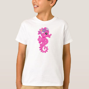 T-shirt Cheval De Mer, Cheval De Mer Rose, Fleurs, Coquill