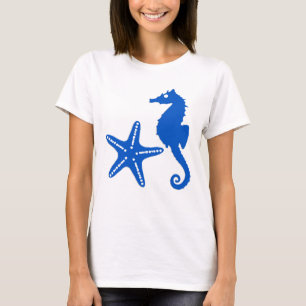T-shirt Cheval de mer et poisson d'eau - bleu cobalt