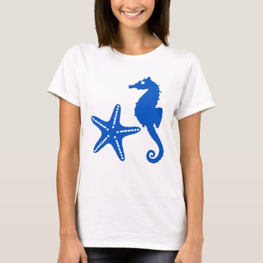 T-shirt Cheval de mer et poisson d'eau - bleu cobalt (Devant)