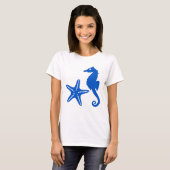 T-shirt Cheval de mer et poisson d'eau - bleu cobalt (Devant entier)