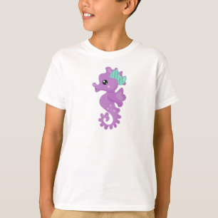 T-shirt Cheval de mer mignon, Cheval de mer mauve, Ruban, 