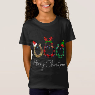 T-Shirt Cheval de Noël Léopard Plaid Santa Hat Horse