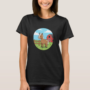 T-shirt Cheval de Poney de Dessin Animé avec Grange Rouge