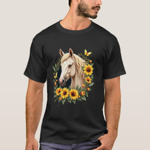 T-shirt Cheval de tournesol Portrait VacheFille équestre H