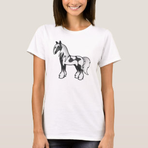 T-shirt Cheval de trait noir piebalde dessin animé Gypsy V