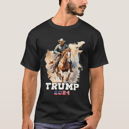 T-shirt Cheval d'équitation Drapeau américain Cowboy (Devant)