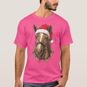 T-shirt Cheval drôle chapeau de Père Noël lumières de Noël