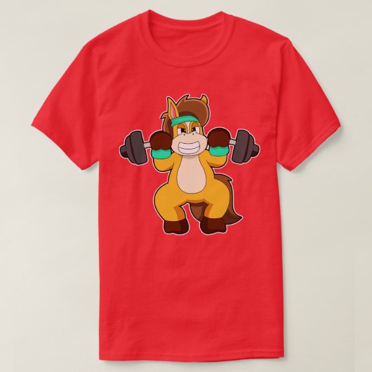 T-shirt Cheval en Bodybuilder avec Barbell (Design devant)