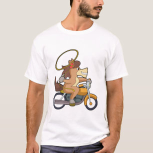 T-shirt Cheval en Cowboy avec Lasso & Motorcycle