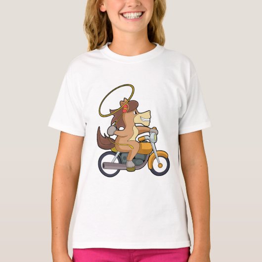 T-shirt Cheval en Cowboy avec Lasso & Motorcycle (Devant)
