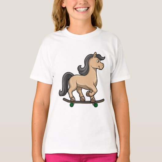 T-shirt Cheval en Patinage avec Skateboard (Devant)