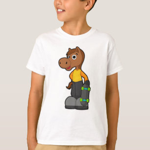 T-shirt Cheval en Patinage avec Skateboard