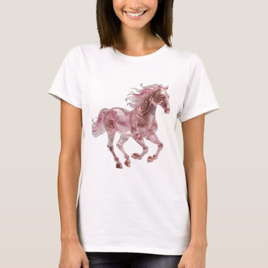 T-shirt Cheval en verre rose argent dynamique déclaration (Devant)