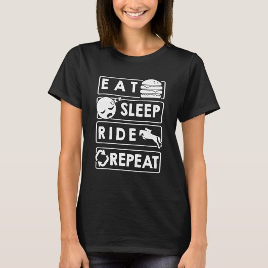 T-shirt Cheval équitation Manger Sleep Ride Répéter (Devant)