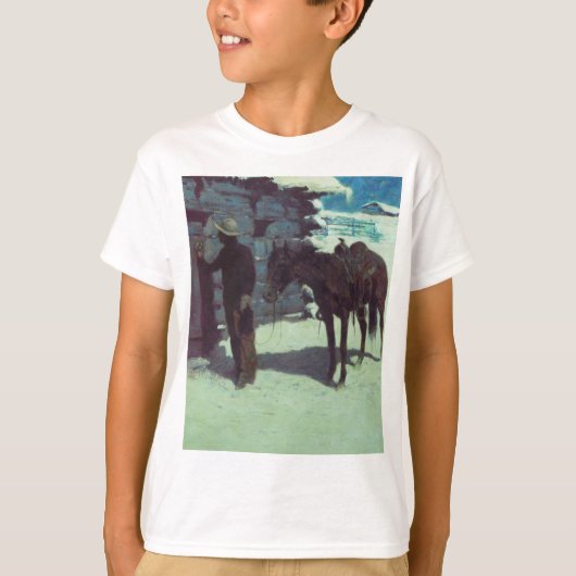 T-shirt Cheval et Cowboy neige hivernale (Devant)