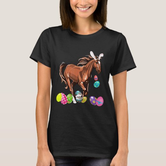 T-shirt Cheval Et Lapin Lapin Casquette OEufs De Pâques Jo (Devant)