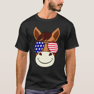T-shirt Cheval Face 4 juillet Lunettes de soleil Usa Ameri