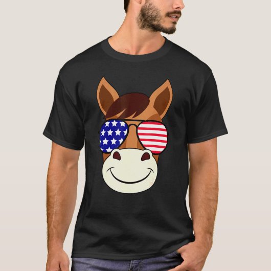 T-shirt Cheval Face 4 juillet Lunettes de soleil Usa Ameri (Devant)