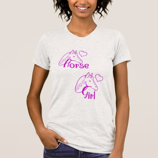 T-shirt Cheval fille en violet avec tête de cheval Police (Devant)