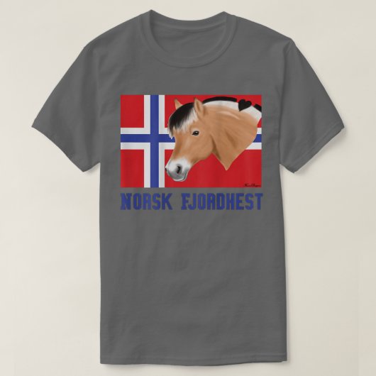 T-shirt Cheval fjord avec drapeau norvégien, un ventilateu (Design devant)
