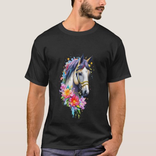 T-shirt Cheval Fleur Printemps Nature Cheval Amateurs Pour (Devant)