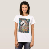 T-shirt Cheval floral mythique de la licorne (Devant entier)