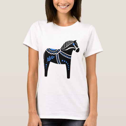 T-shirt Cheval folklorique noir/blanc/bleu de Dala/frison (Devant)