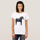 T-shirt Cheval folklorique noir/blanc/bleu de Dala/frison (Devant entier)