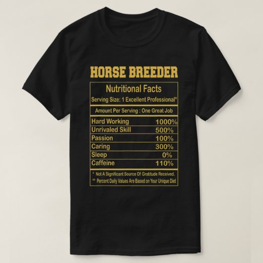 T-shirt Cheval Funny Cheval éleveur Faits nutritionnels Mo (Design devant)