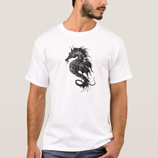 T-shirt Cheval marin en colère en noir (Devant)