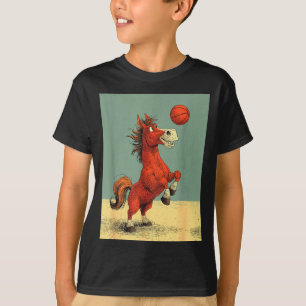 T-shirt Cheval mignon sports dessin animé drôle de basketb