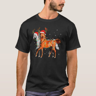 T-shirt Cheval Noël Lumières Renne Chapeau de Père Noël C