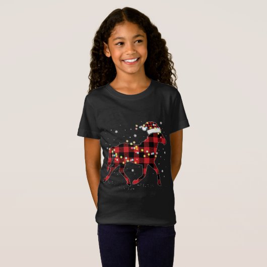 T-Shirt Cheval Noël Rouge Plaid Buffalo Pajama Horse Rid (Devant entier)
