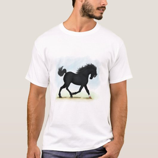 T-shirt Cheval noir avec étoile et jarret (Beauté noire) (Devant)