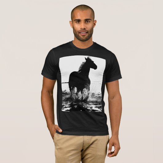 T-shirt Cheval noir blanc moderne Pop Art Hommes (Devant entier)