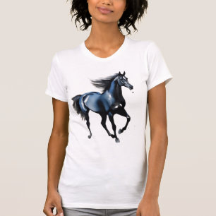 T-shirt Cheval Noir Majestueux au Galop Artistique Féminin
