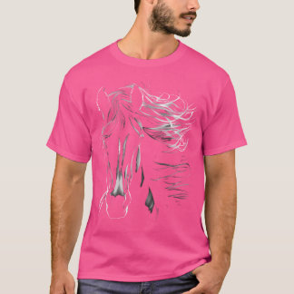T-shirt Cheval Noir Majestueux Avec Mane Flowant