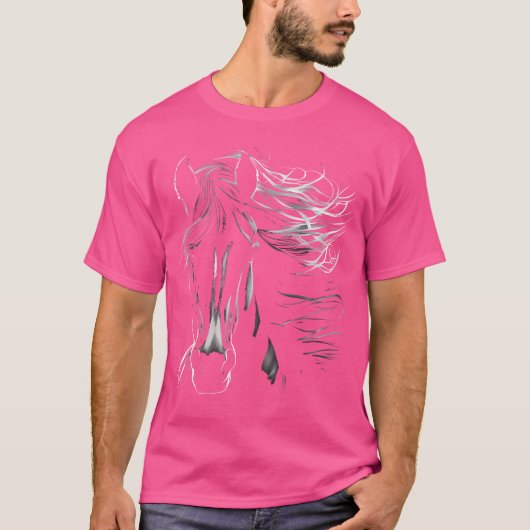 T-shirt Cheval Noir Majestueux Avec Mane Flowant (Devant)